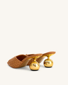 Ellie Braided Sphere Heel Mules - Khaki
