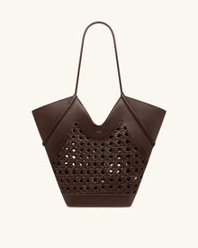 Maribel Woven Panel Tote Bag - Dark Brown