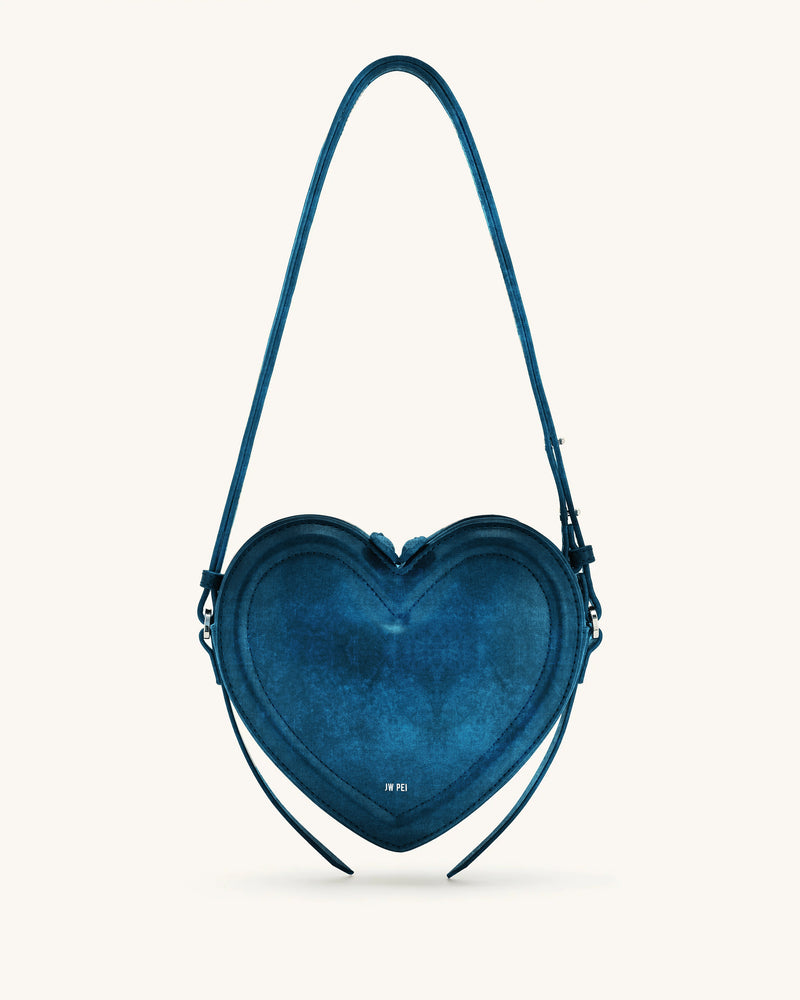 Arlene Velvet Heart Shaped Bag - Blue