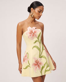 Lily Floral Print Strapless A-Line Mini Dress - Light Yellow