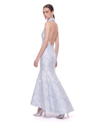 Floral Jacquard Halter Mermaid Maxi Dress - Light Blue