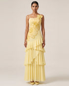 Orchid Embroidered Ruffled One-Shoulder Maxi Dress - Pale Yellow
