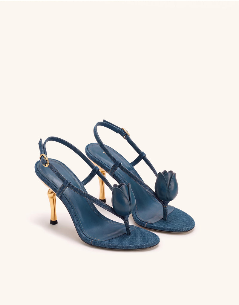 Amara 3D Tulip Toe-Post Heels - Denim Blue