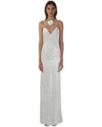 Heisey White Sequinned Rosette Maxi Dress - White