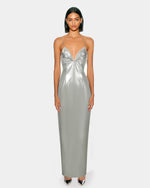 Ayliua Sweetheart-Neckline Rhinestones Embellished Silver Long Dress - Silver