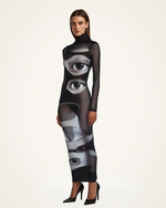 Sophia Eye Print Mesh Dress - Black/White