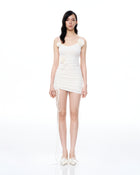 Luciana 3D Floral Pleats Mini Dress - White