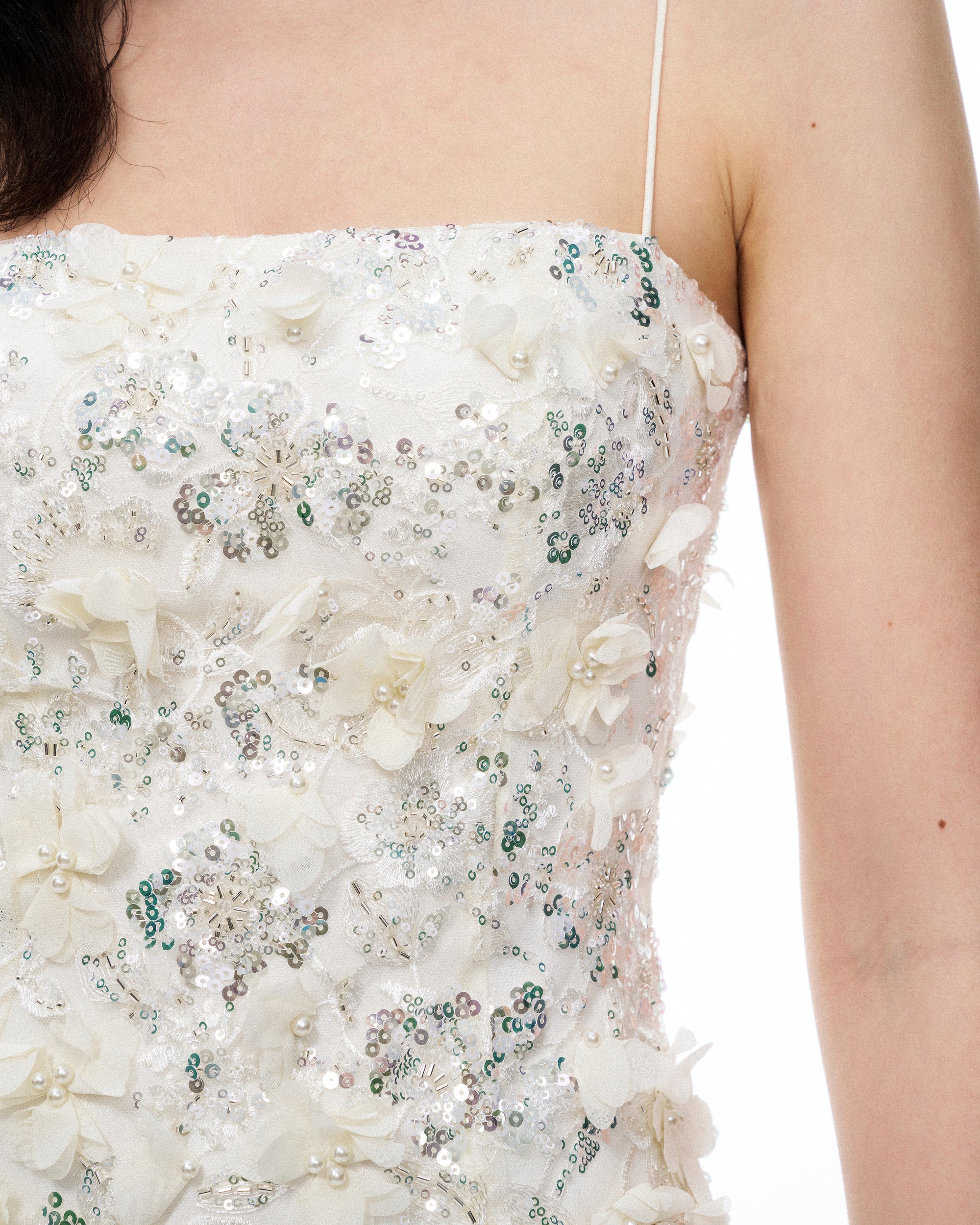 Lysandra 3D Floral Sequin Mini Dress - White