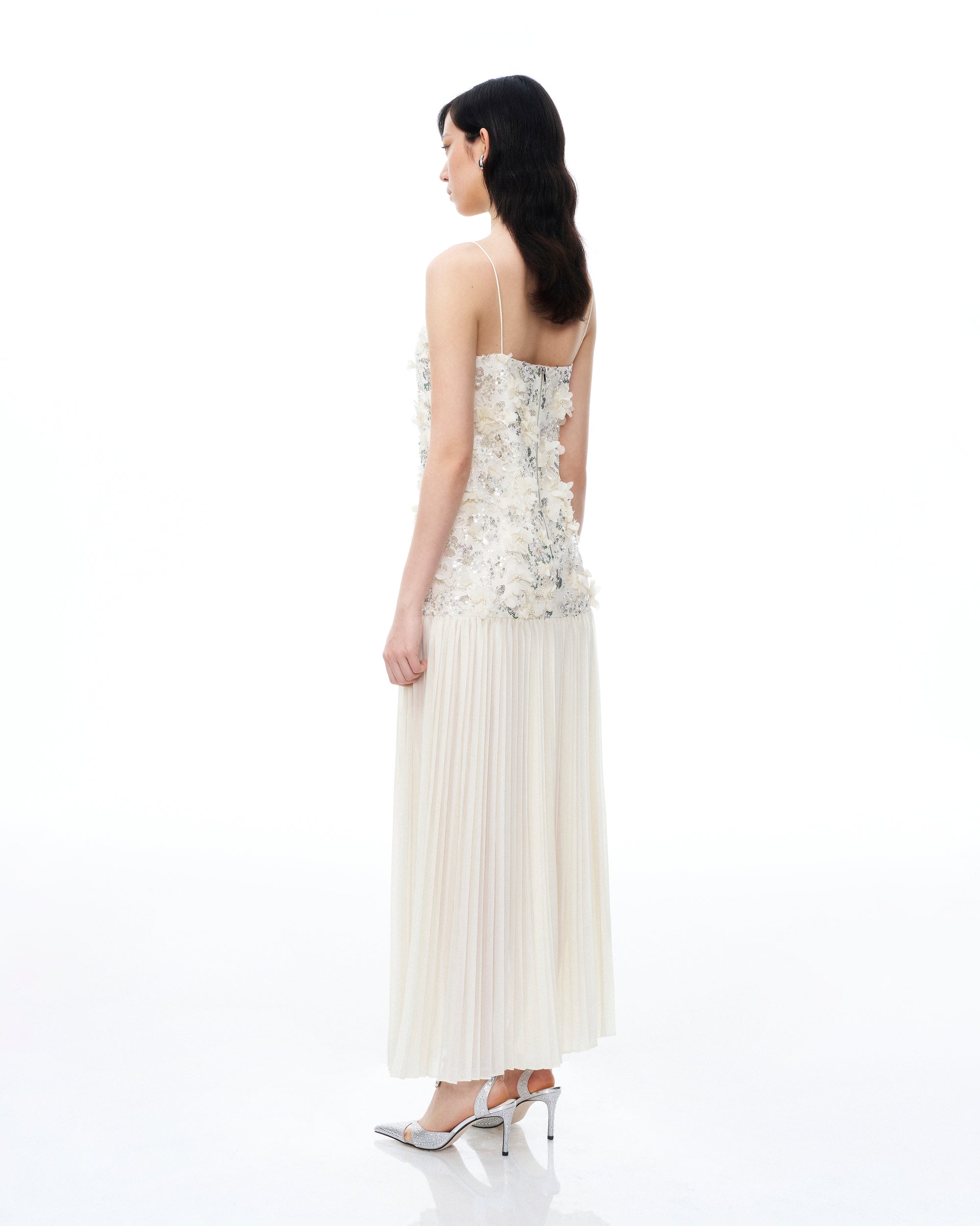 Galadriel 3D Floral Sequin Maxi Dress - White