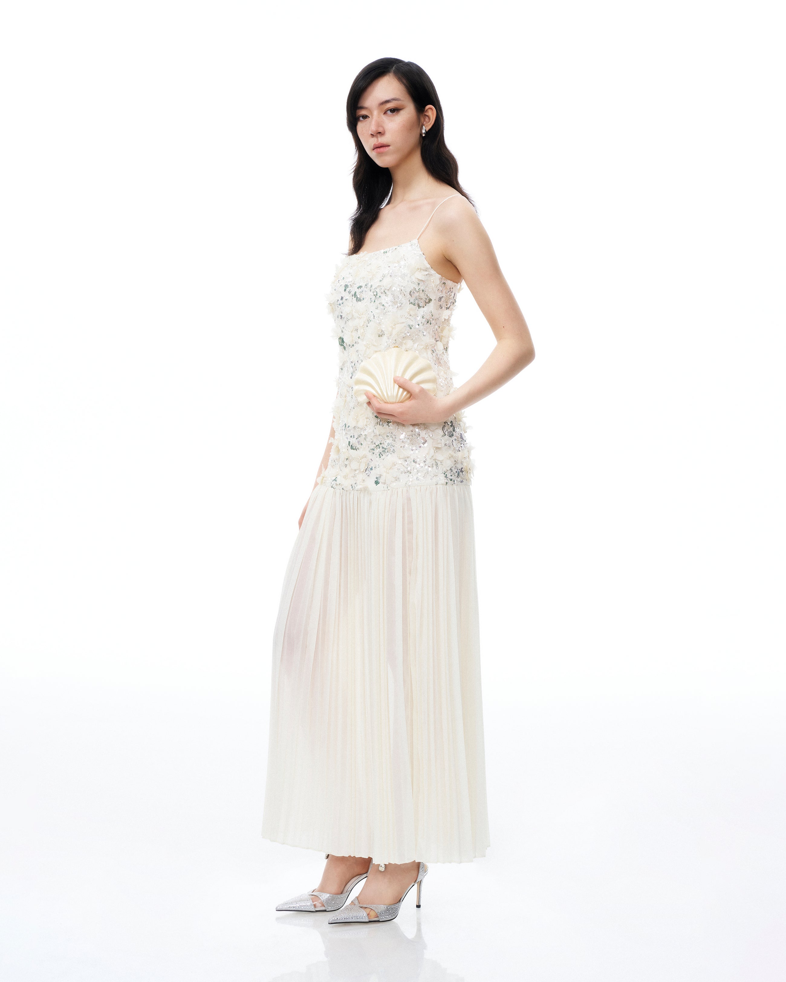 Galadriel 3D Floral Sequin Maxi Dress - White