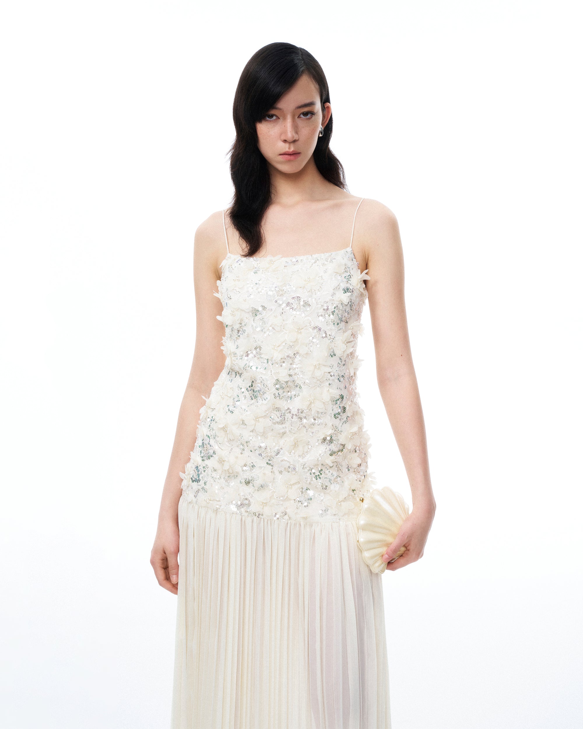 Galadriel 3D Floral Sequin Maxi Dress - White