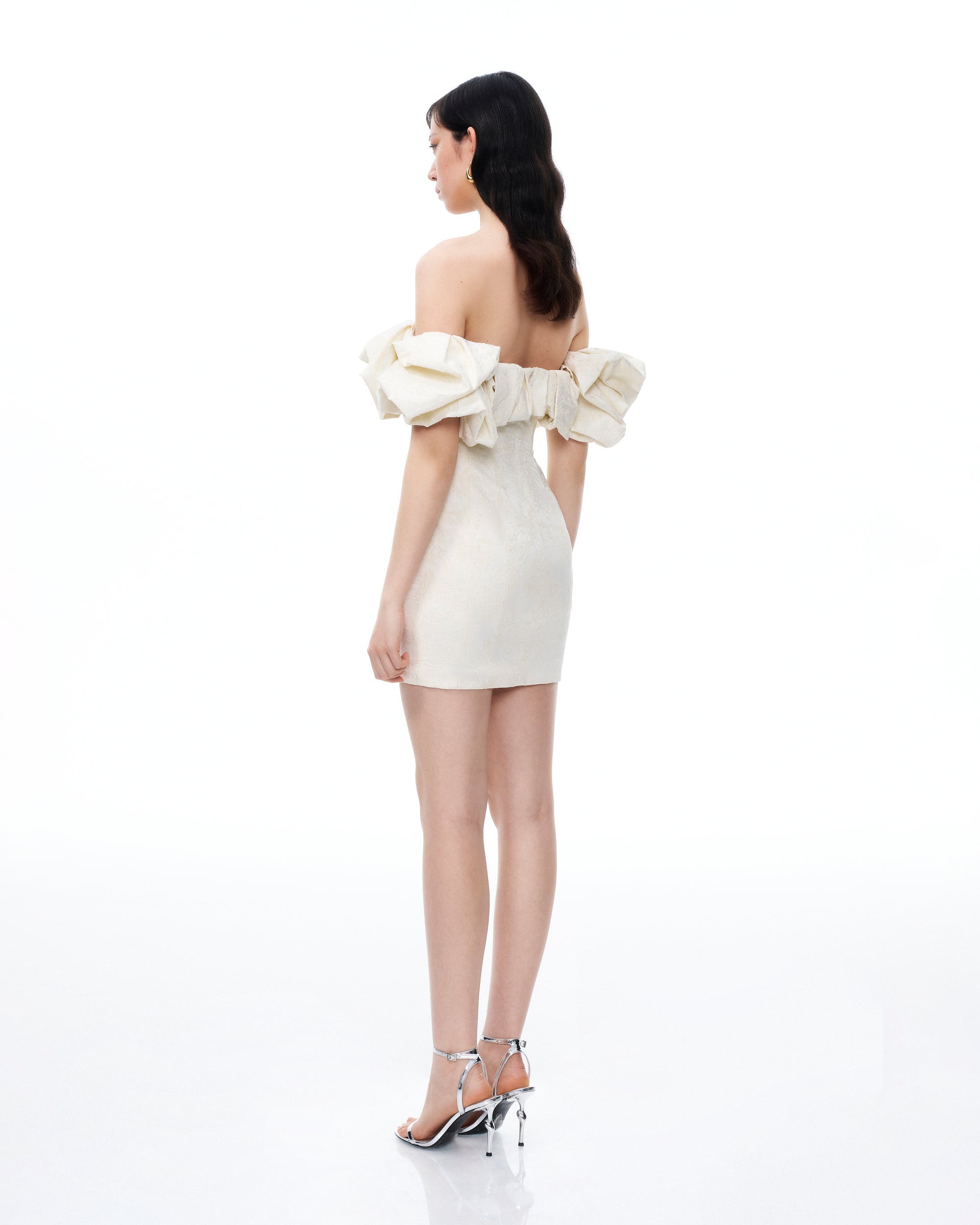 Althea Clouds Shoulders Floral Embroidered Mini Dress - White