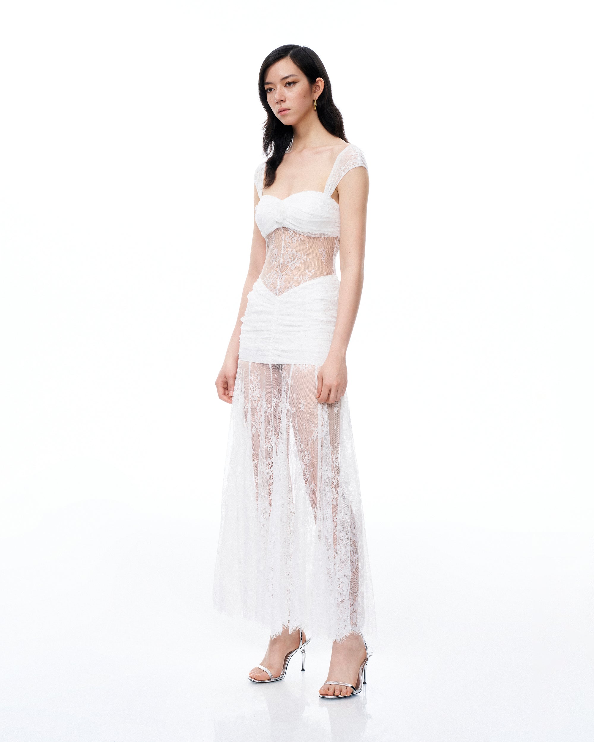 Fiorentina 3D Floral Lace Dress - White