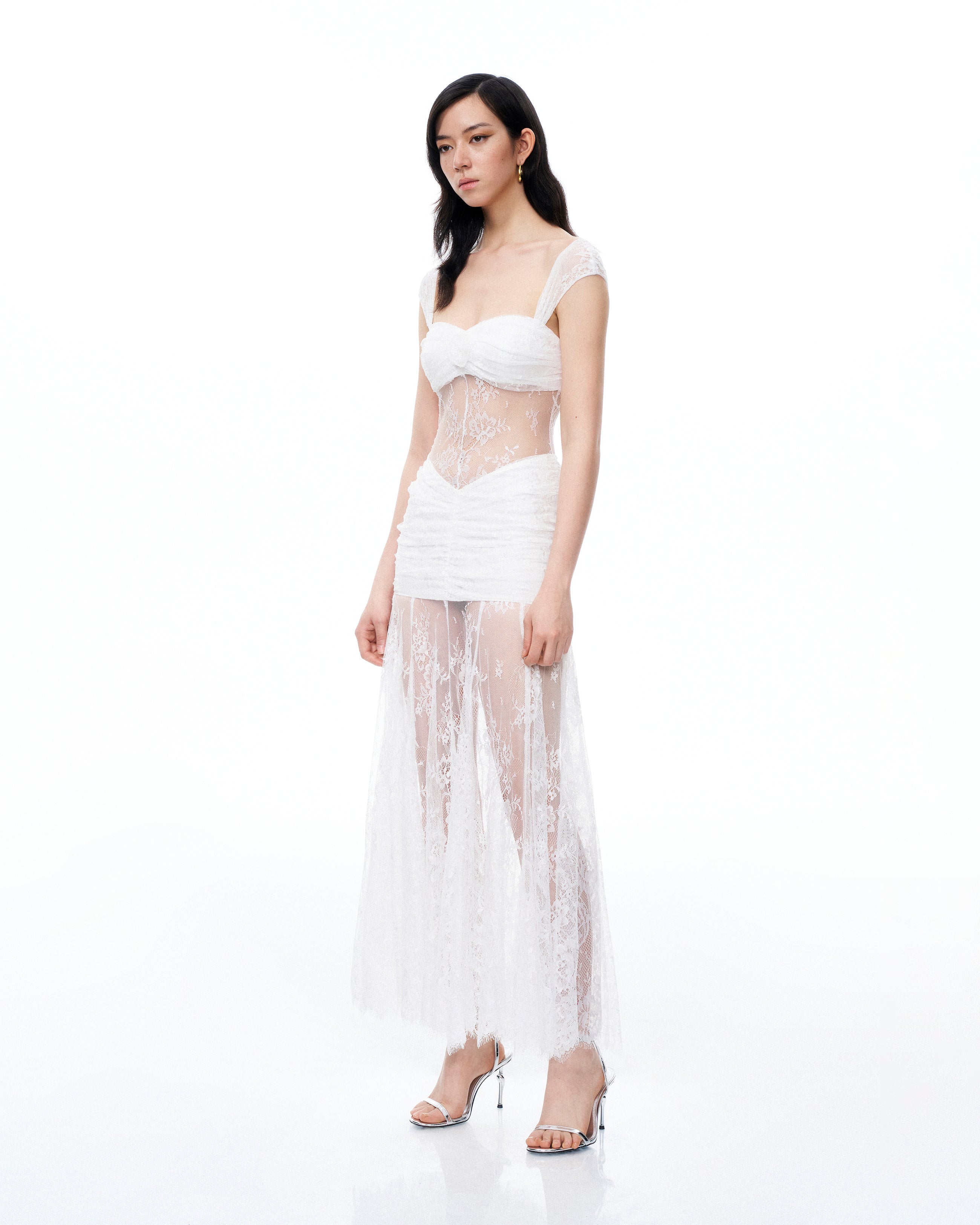 Fiorentina 3D Floral Lace Dress - White