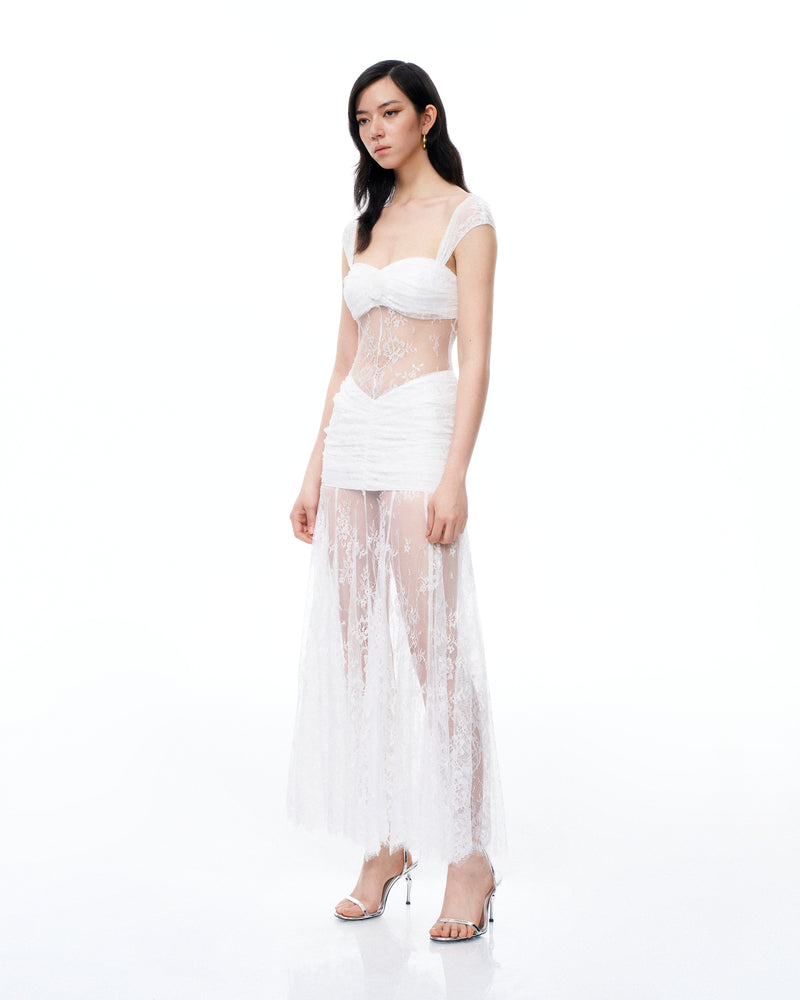Fiorentina 3D Floral Lace Dress - White
