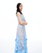 Clementine 3D Floral Embroidered Dress - Blue