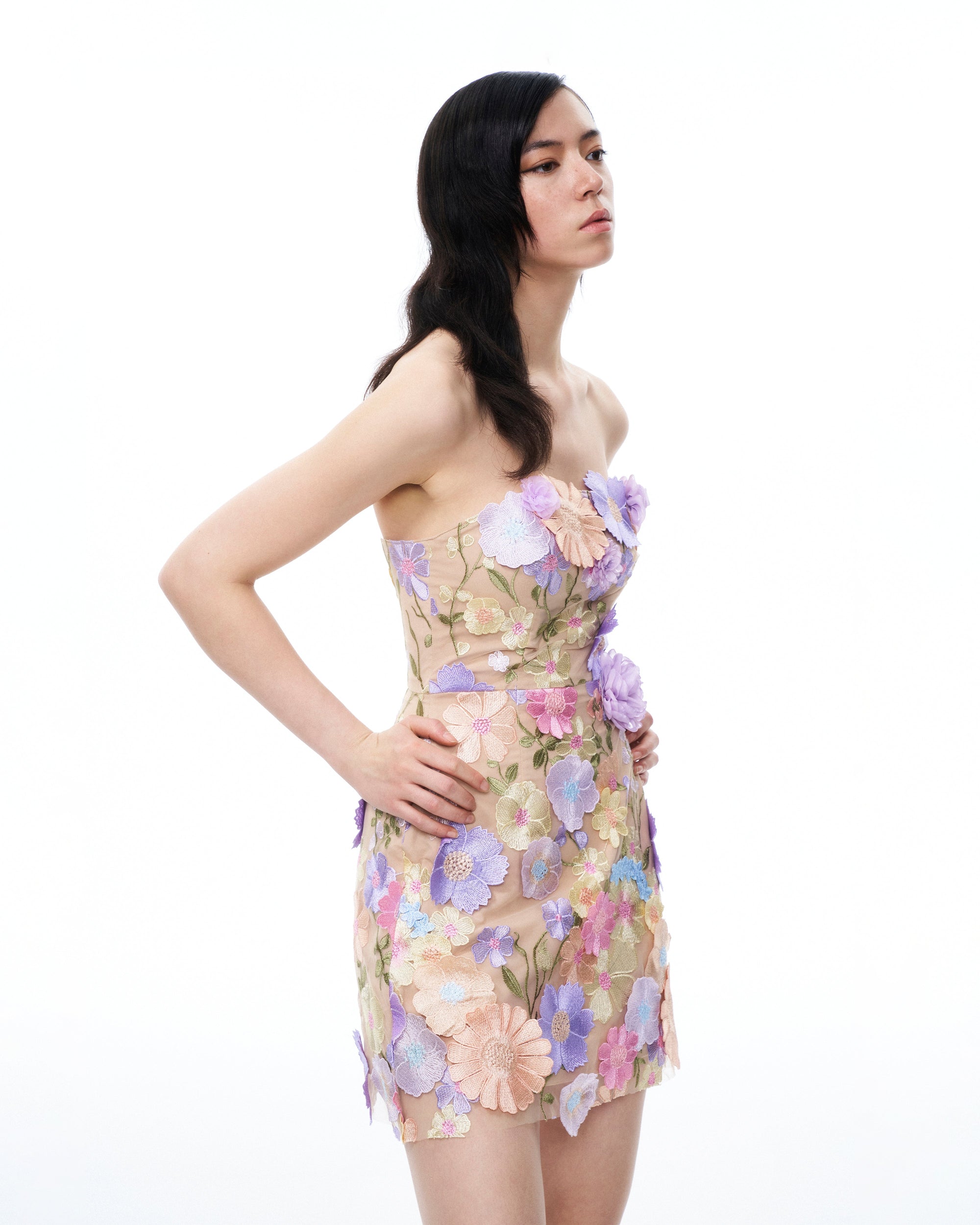 Amelie Floral Embroidered Mini Dress - Pastel Multi