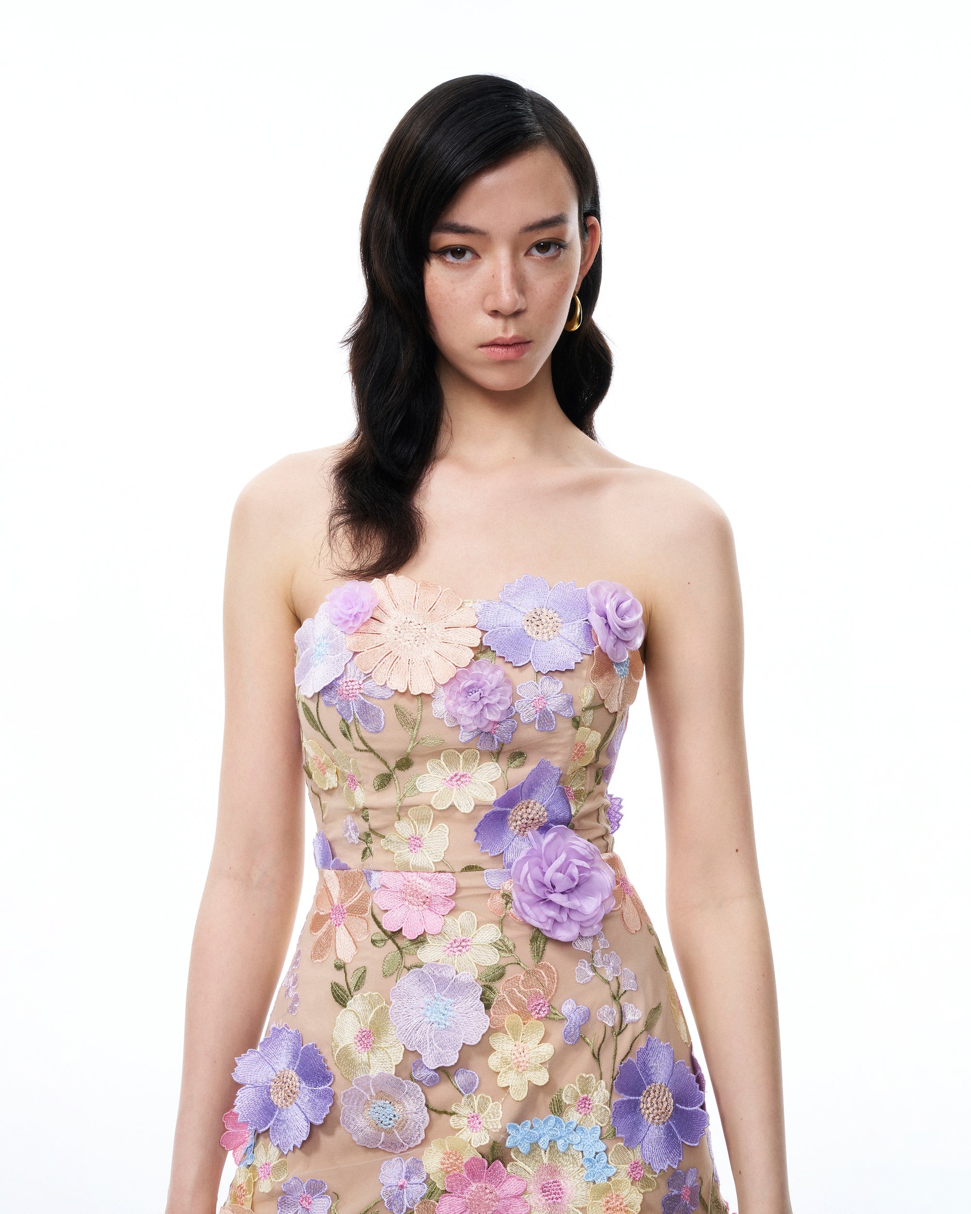 Amelie Floral Embroidered Mini Dress - Pastel Multi