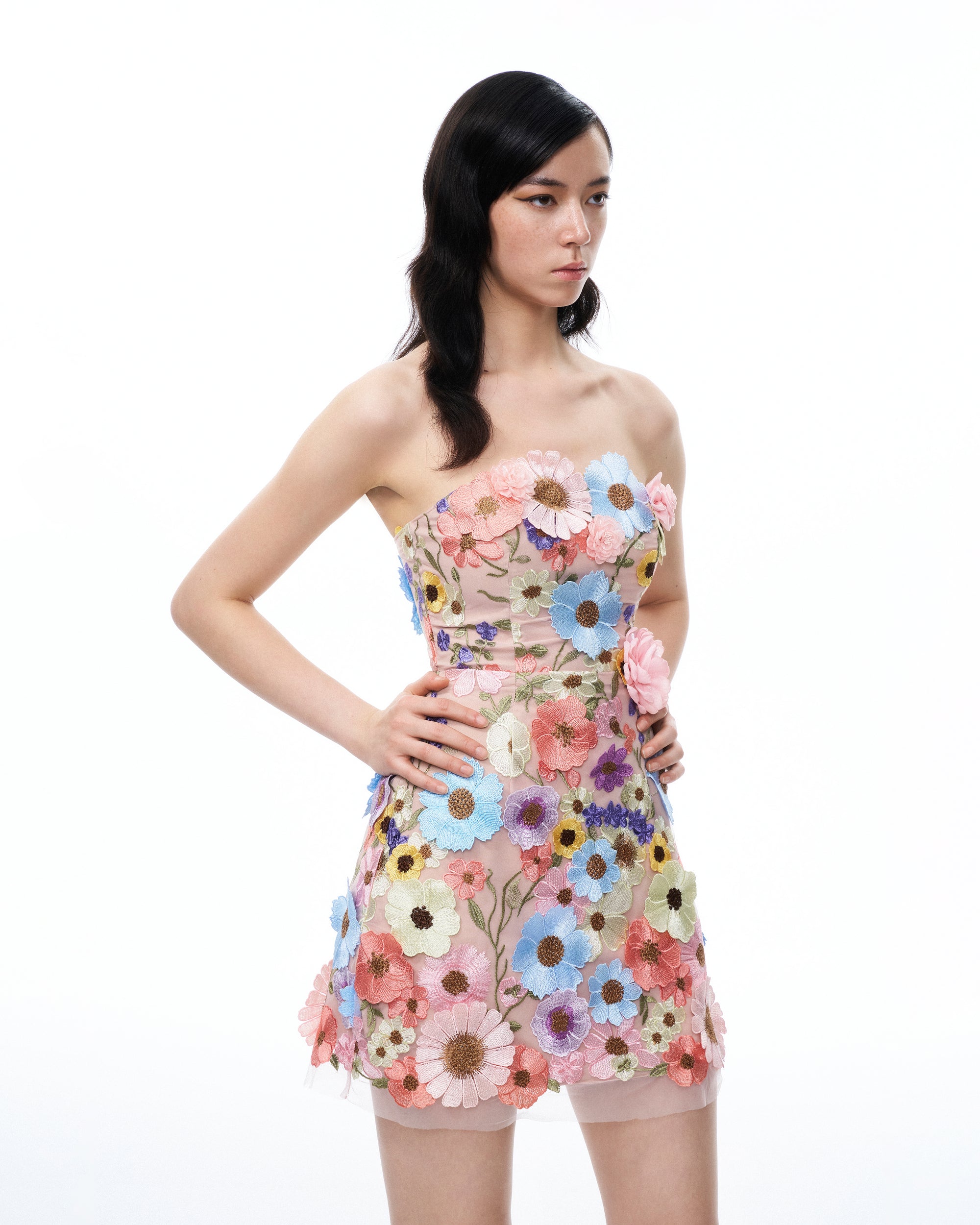 Odalys Floral Embroidered Mini Dress - Pastel Multi