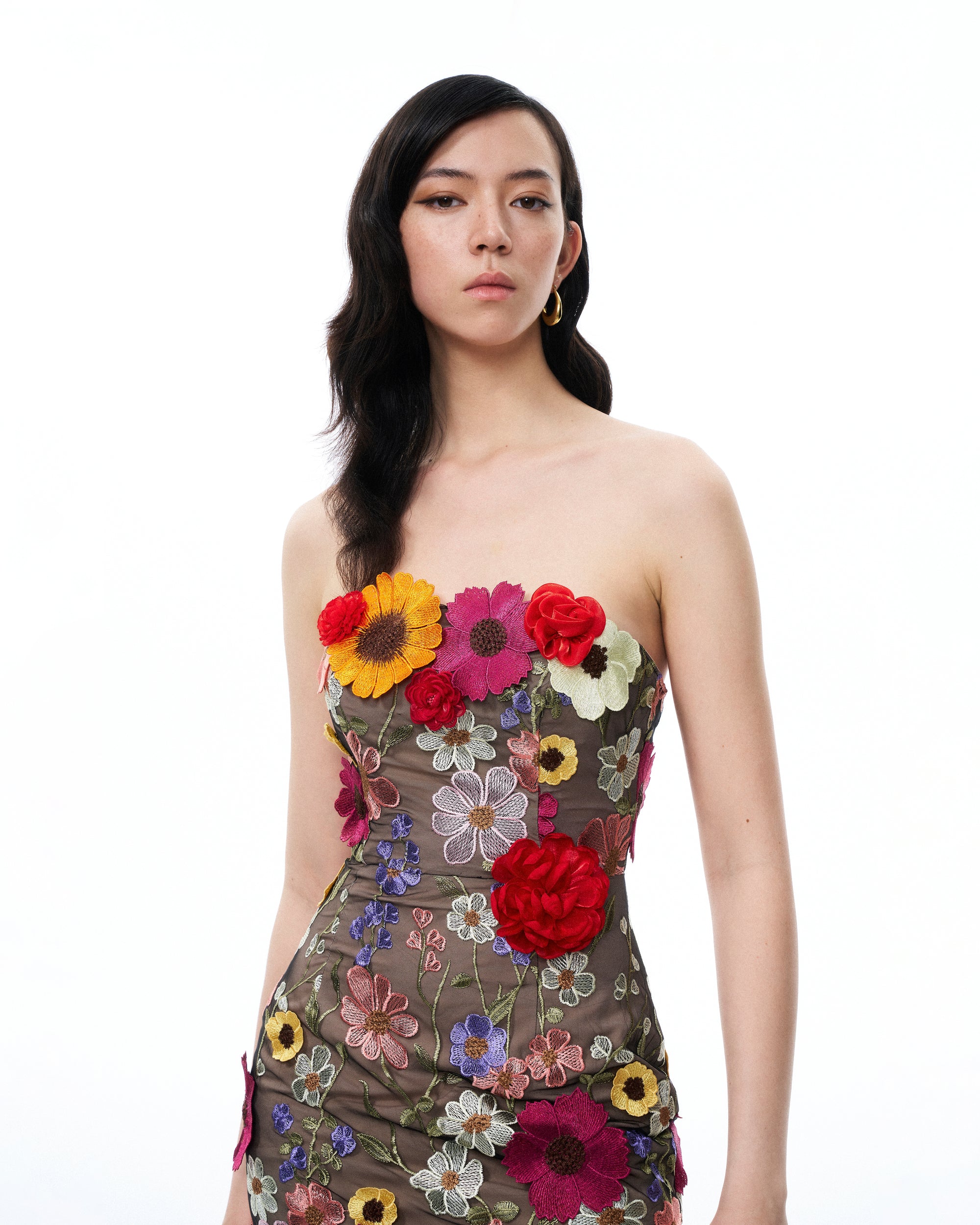 Isolde 3D Floral Embroidered Maxi Dress - Black Multi