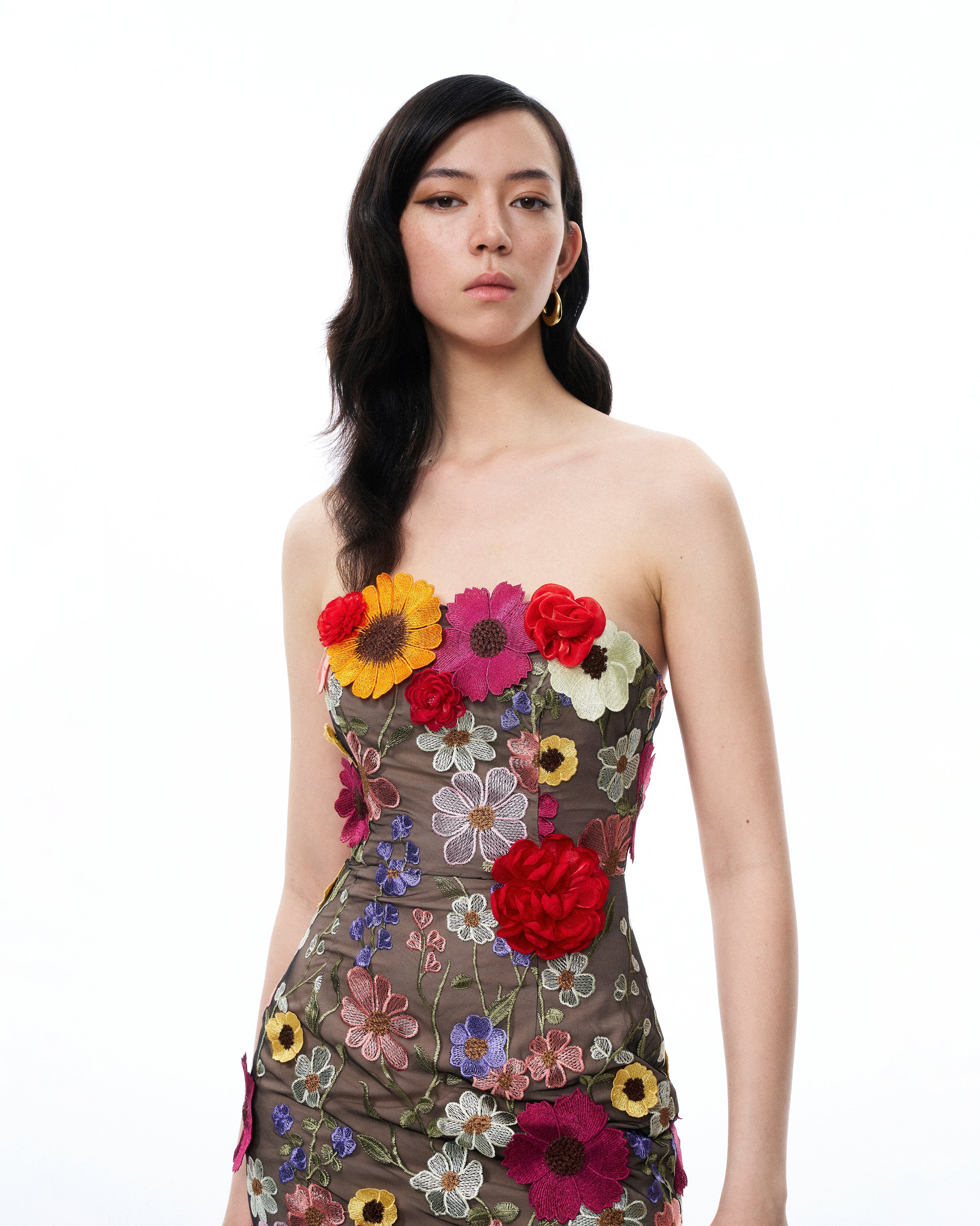 Isolde 3D Floral Embroidered Maxi Dress - Black Multi