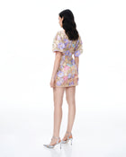 Evangeline 3D V-Neck Floral Embroidered Dress - Pastel Multi