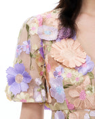 Evangeline 3D V-Neck Floral Embroidered Dress - Pastel Multi