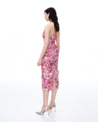 Fiora Halter Neck Floral Embroidered Maxi Dress - Rose Red
