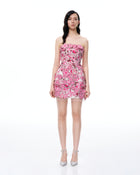 Seraphim Floral Embroidered Mini Dress - Rose Red