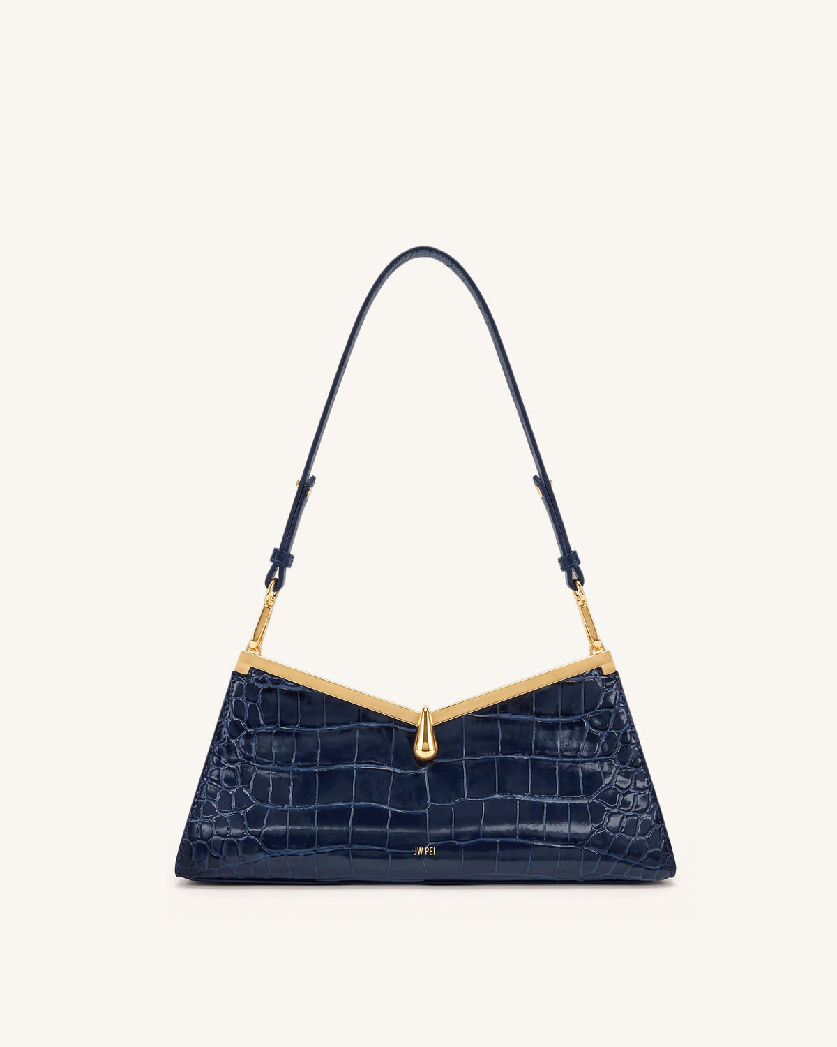 Nerina V-Frame Shoulder Bag - Dark Blue Croc