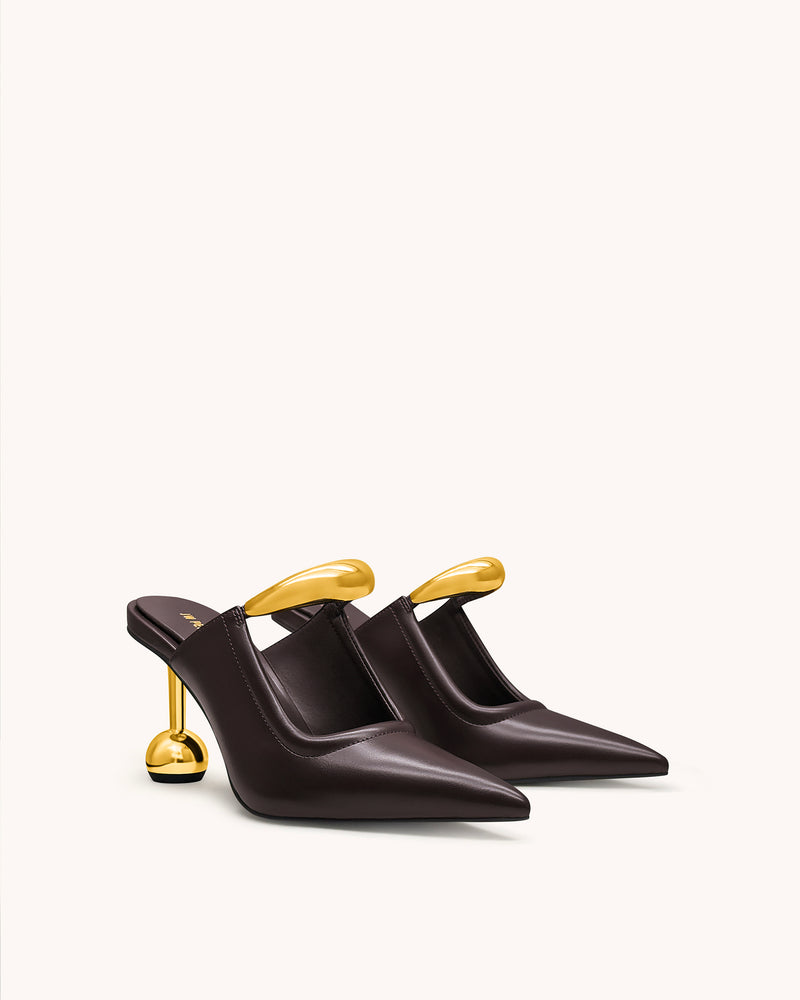 Sofia Metal Accent Sphere Heel Mules - Deep Burgundy