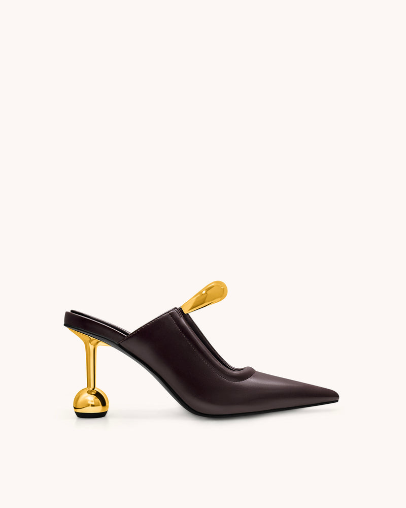 Sofia Metal Accent Sphere Heel Mules - Deep Burgundy