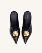 Sofia Angled Vamp Heel Mules - Black & Gold