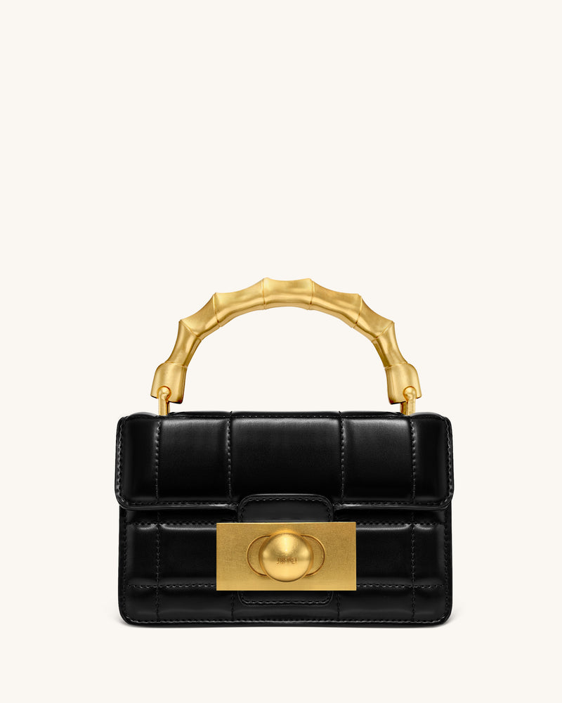 Kaia Bamboo Metal Handle Handbag - Black