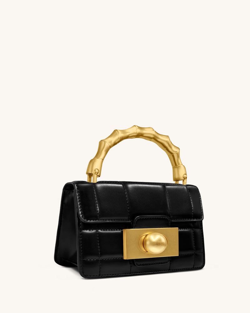 Kaia Bamboo Metal Handle Handbag - Black