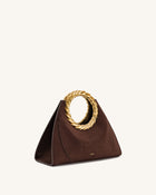 Amiya Leaf Handle Faux Suede Sculpture Bag - Mocha Brown