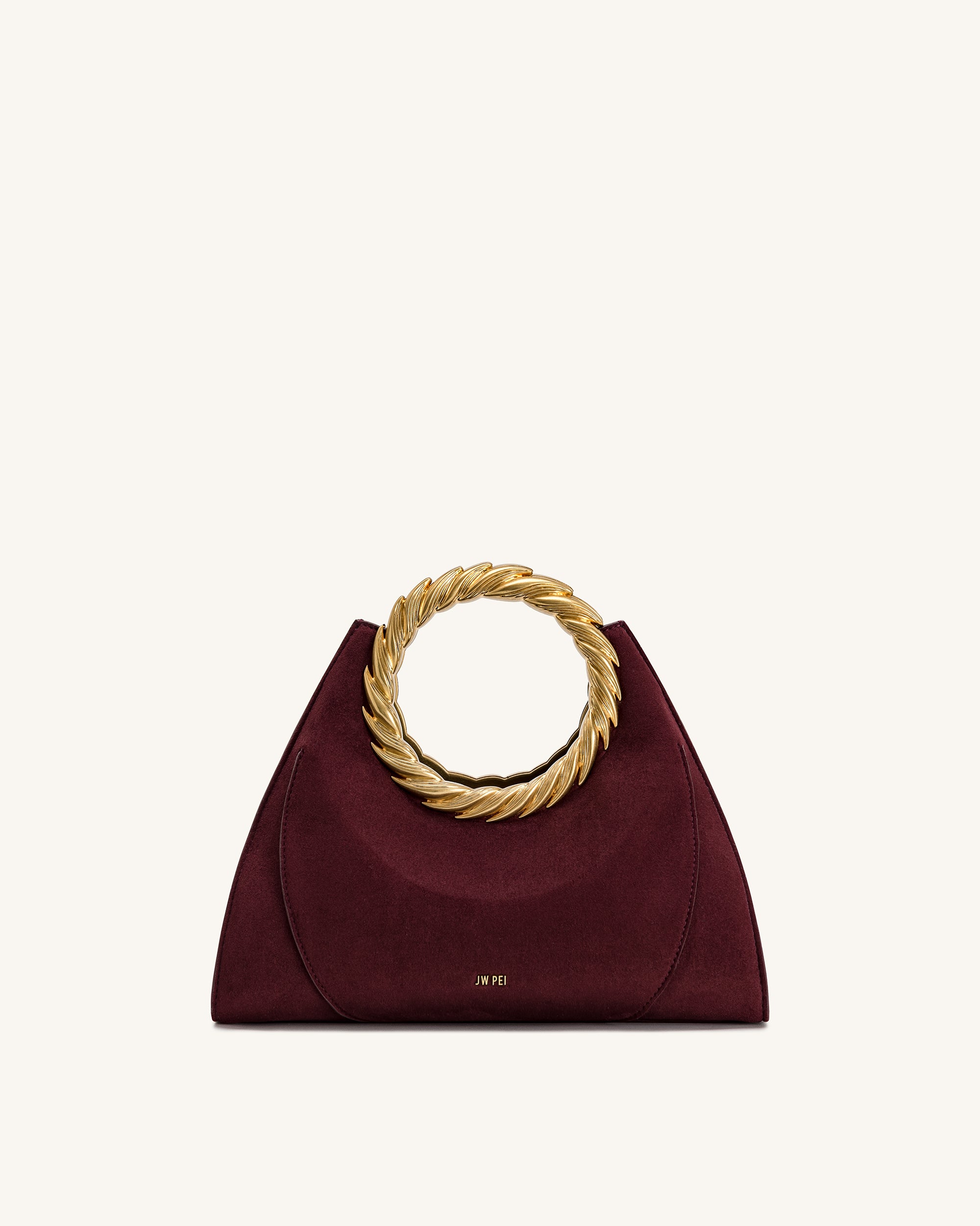 Amiya Leaf Handle Faux Suede Sculpture Bag - Merlot Red