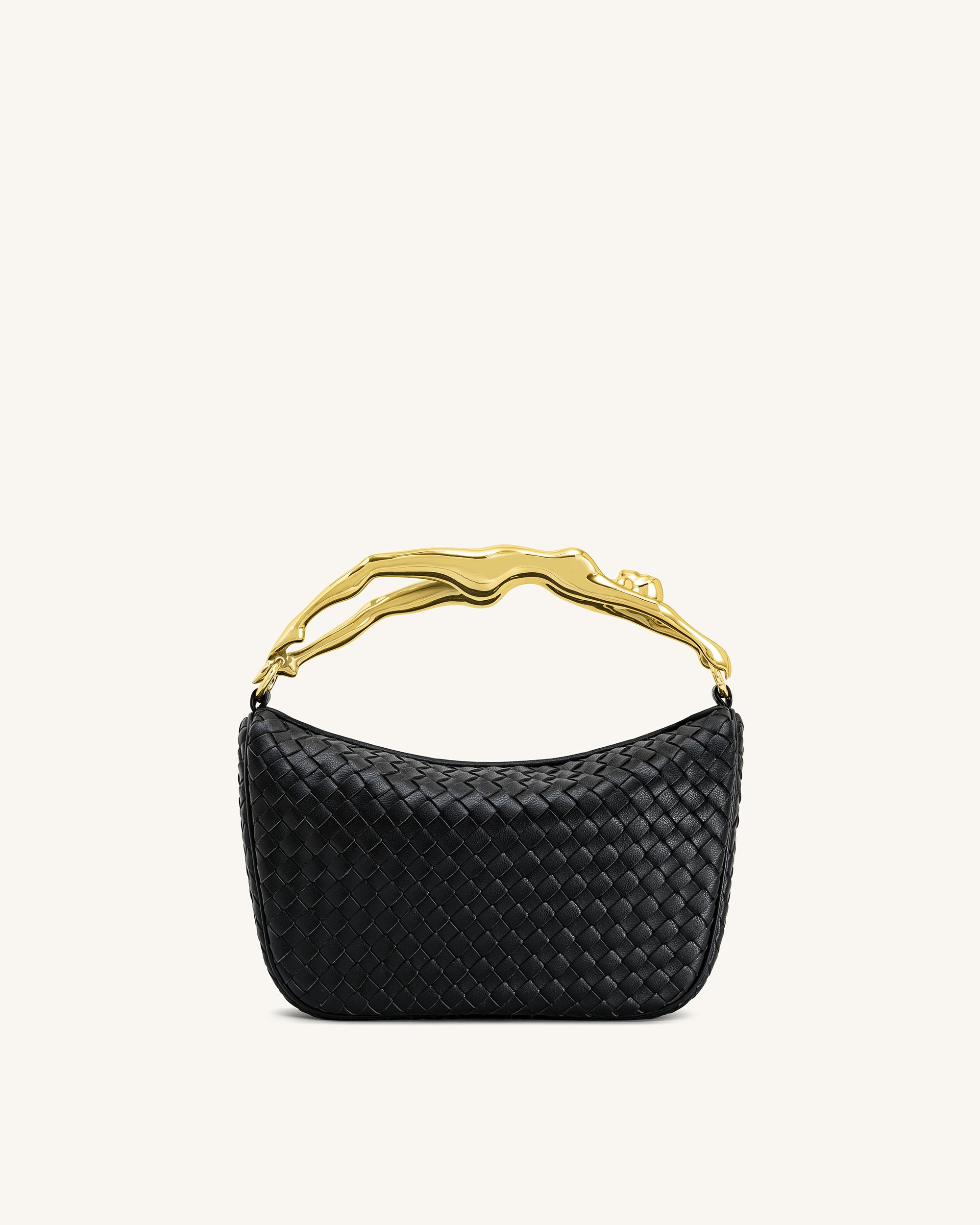 Jenny Woven Human-shaped Handle Handbag - Black