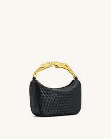 Jenny Woven Human-shaped Handle Handbag - Black