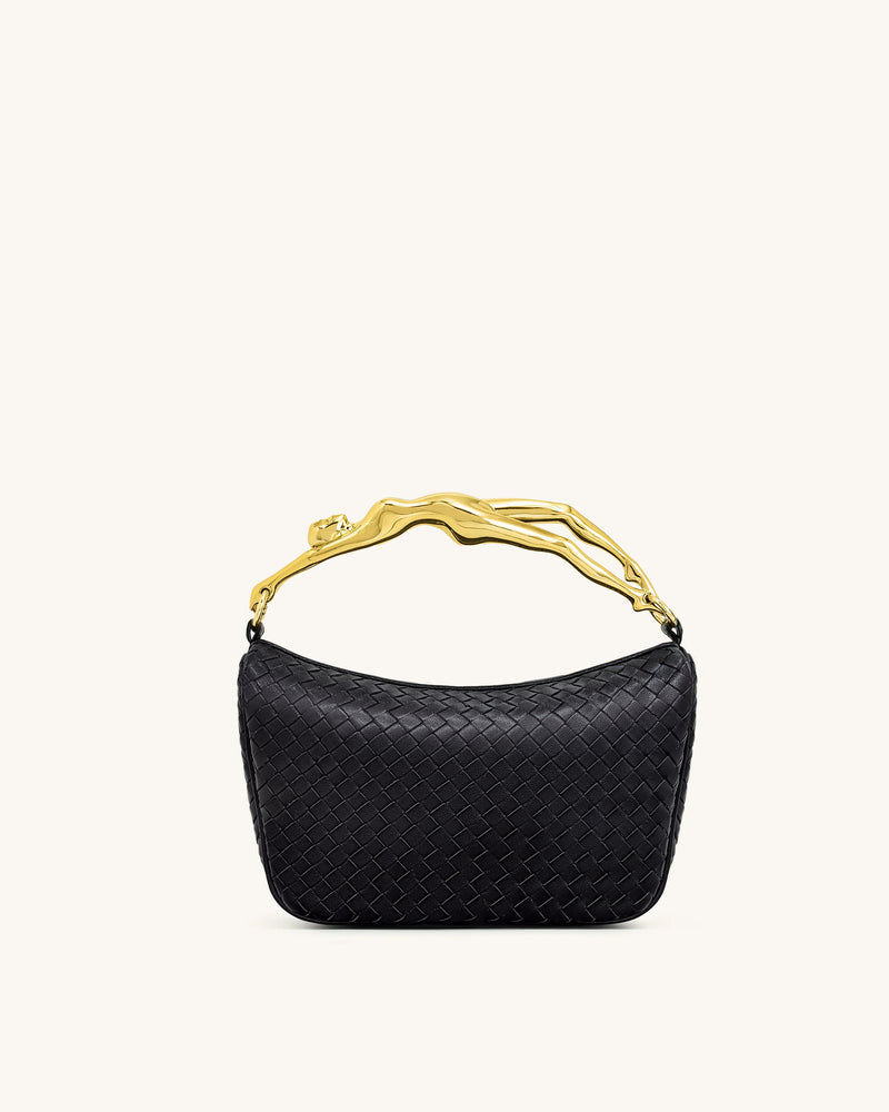 Jenny Woven Human-shaped Handle Handbag - Black