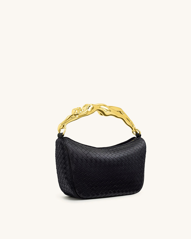 Jenny Woven Human-shaped Handle Handbag - Black