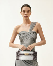 Bria Structured Top Handle Bag - White Croc