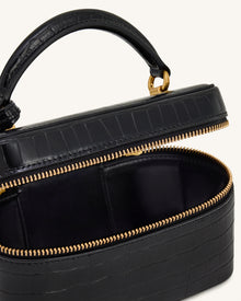 Cleo Box Shape Top Handle Bag - Black Croc