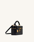 Cleo Box Shape Top Handle Bag - Black Croc