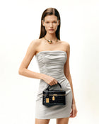 Cleo Box Shape Top Handle Bag - Black Croc