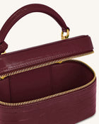 Cleo Box Shape Top Handle Bag - Claret Croc