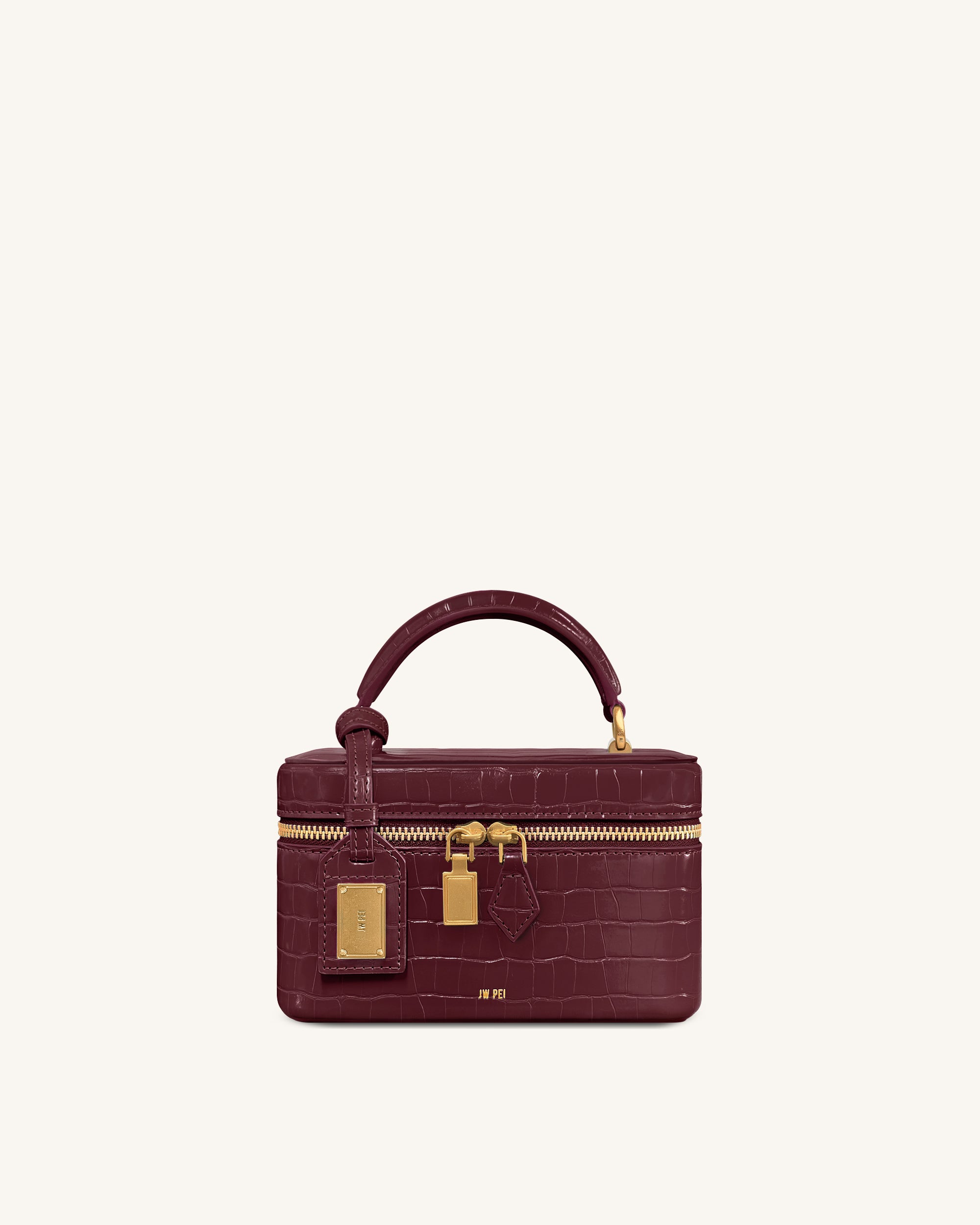 Cleo Box Shape Top Handle Bag - Claret Croc
