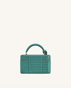 Cleo Box Shape Top Handle Bag - Green Croc
