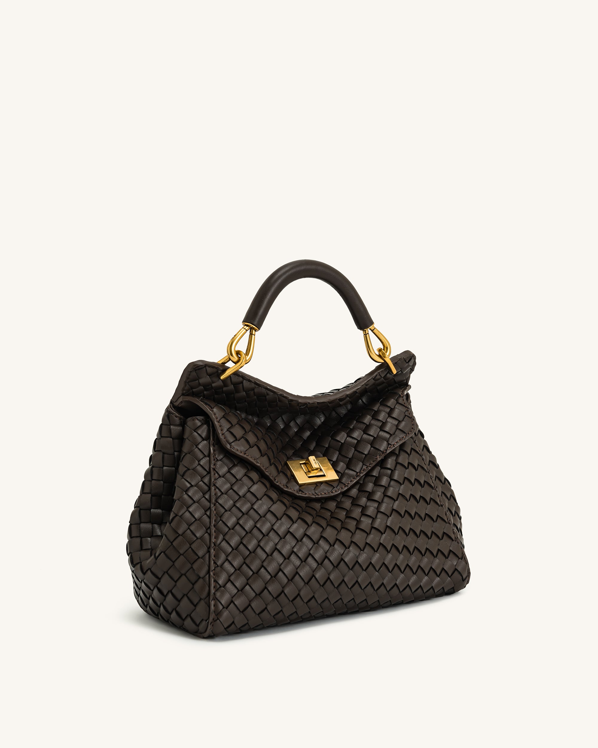 Lucia Classic Top Handle Woven Bag - Dark Brown | JW PEI