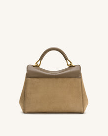 Lucia Classic Faux Suede Top Handle Bag - Taupe